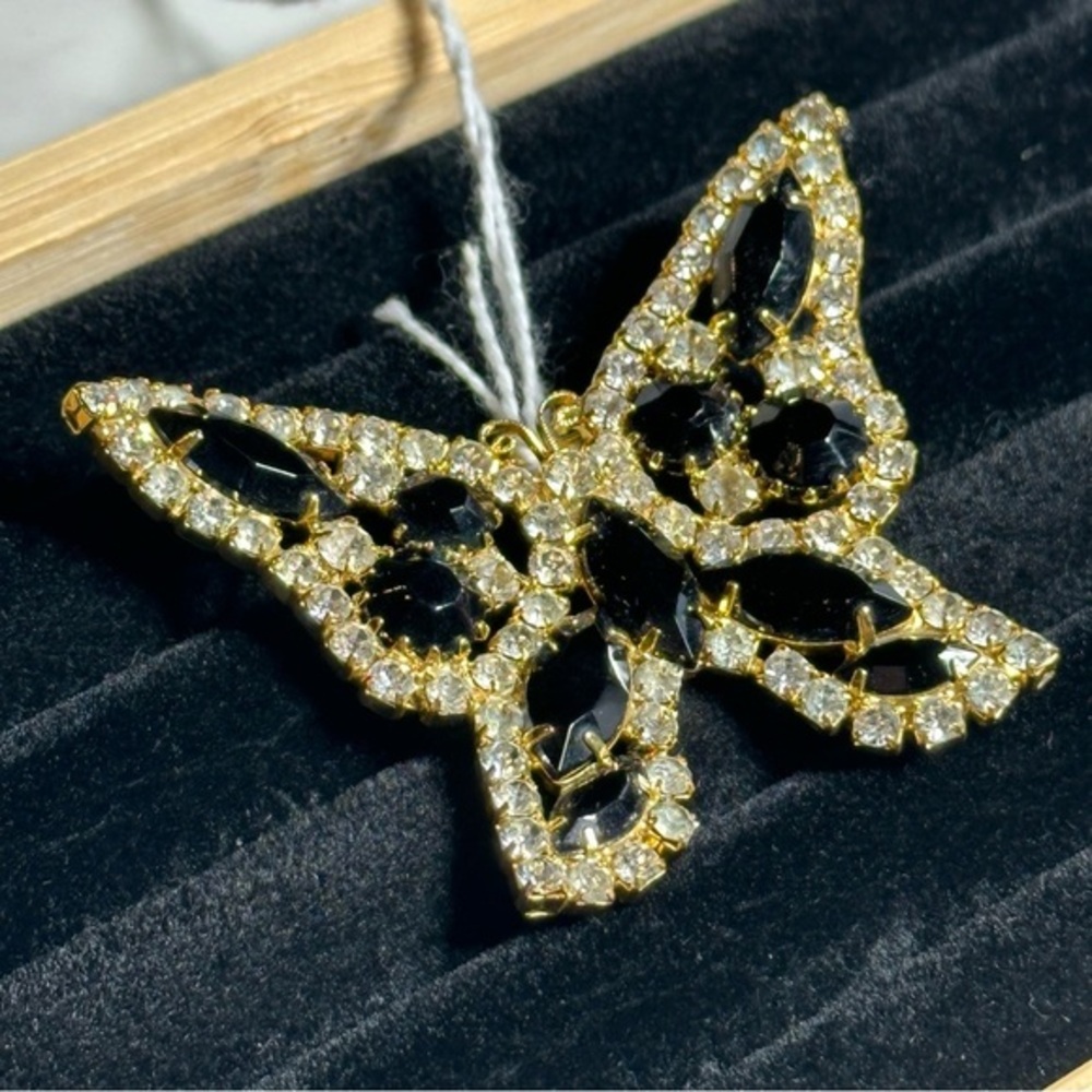 JULIANA Lg. Vintage MCM Butterfly Pin/Brooch | Gold-tone & Prong Set Rhinestones